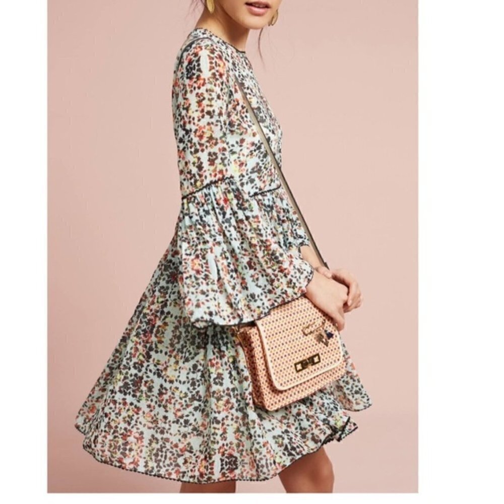 Bhanuni by Jyoti Libra Green Floral Bell Sleeve Boho Mini Dress - Picture 8 of 8